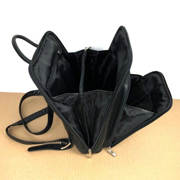 Genuine Leather Medium Black Backpack Organizer Business Travel - Picture 11 of 16